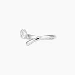 Product photo of the Celine silver open-band ring with a polished stainless steel base and oval white cubic zirconia stone on a white background. Ideal for women who want timeless silver jewellery, this ring helps elevate everyday outfits with a clean, modern and minimal sparkle.