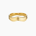 Product image showing the Adeline gold wave ring, a minimalist 14K gold-filled ring with a smooth, organic wave design on a white background. Designed for those looking for a modern gold stacking ring or everyday gold ring, this piece offers a comfortable, water-safe alternative to traditional straight bands, ideal for daily wear, minimalist styling, and effortless ring layering.
