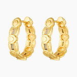 A pair of medium-sized hoop earrings with cubic zirconia, available in gold and rhodium colors.