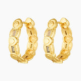 A pair of medium-sized hoop earrings with cubic zirconia, available in gold and rhodium colors.
