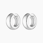 Silver Eva hoop earrings shown as a standalone product on a white background. For women searching for versatile silver hoop earrings suitable for daily wear, layering, and minimalist jewellery styling.