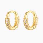 Close-up product image of Mon gold hoop earrings with a small 10mm size and pavé cubic zirconia detail, shown on a white background. This image is for women looking for small gold hoop earrings for second or third piercings and easy everyday ear stacking.