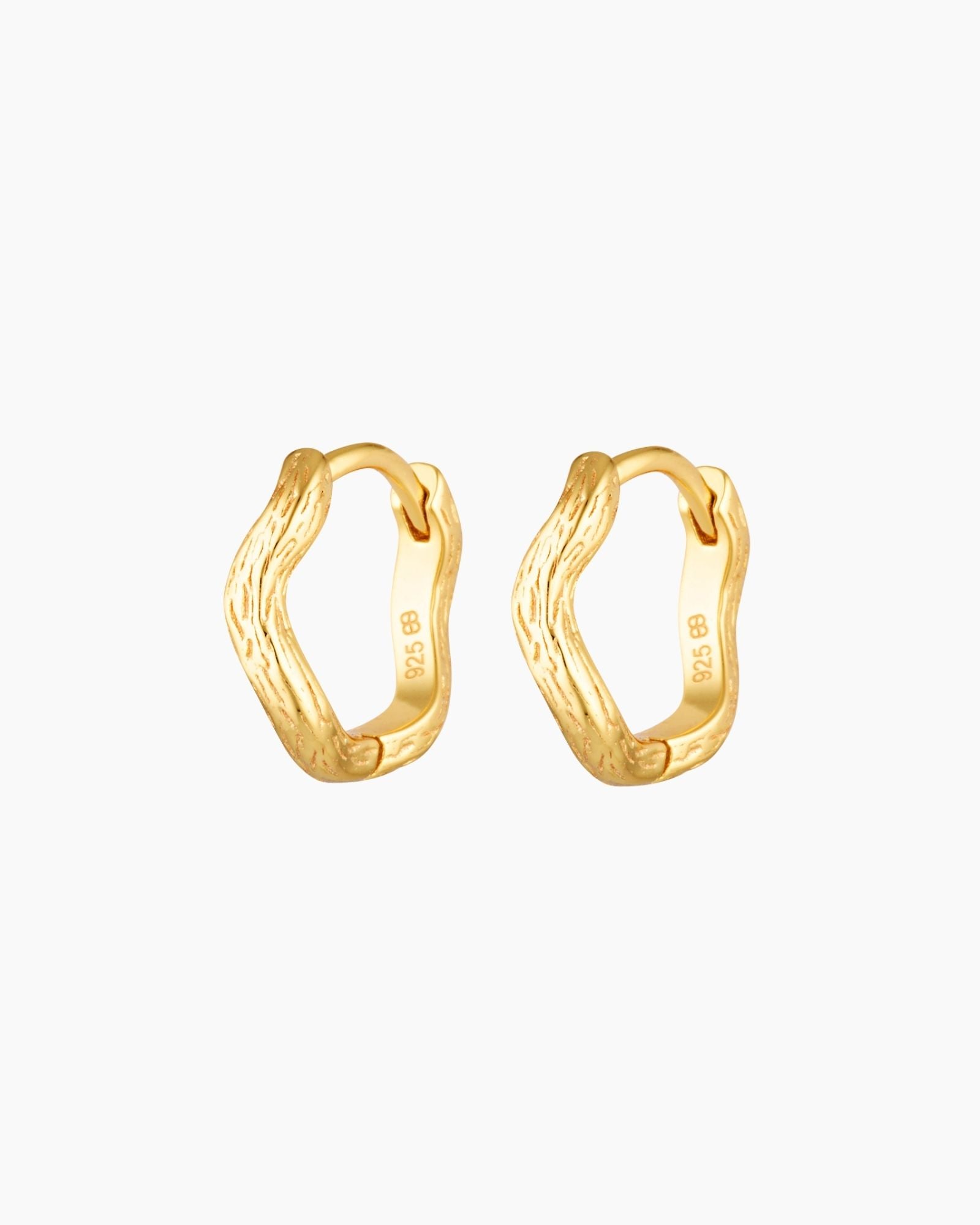 dainty textured wavy gold hoops