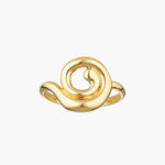 Product image of a minimalist organic spiral gold ring with a smooth sculptural design, shown on a white background. Designed for women looking for an everyday gold ring with symbolic meaning, this image highlights a versatile stacking ring that suits daily wear and minimalist jewellery styling.