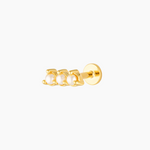 Product image of a single gold flat back stud earring with three freshwater pearls arranged in a horizontal bar and a smooth screw-in flat back post, shown on a white background. Designed for women seeking comfortable flat back ear piercings for sensitive ears, this pearl bar stud provides a secure, low-profile option for cartilage, helix, tragus, conch, or lobe piercings, ideal for everyday wear, bridal jewellery, and long-lasting comfort.