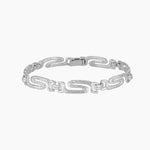 Product image of a silver textured chain bracelet with adjustable links and secure clasp, designed for women seeking a minimalist sterling silver bracelet for everyday wear and stacking.