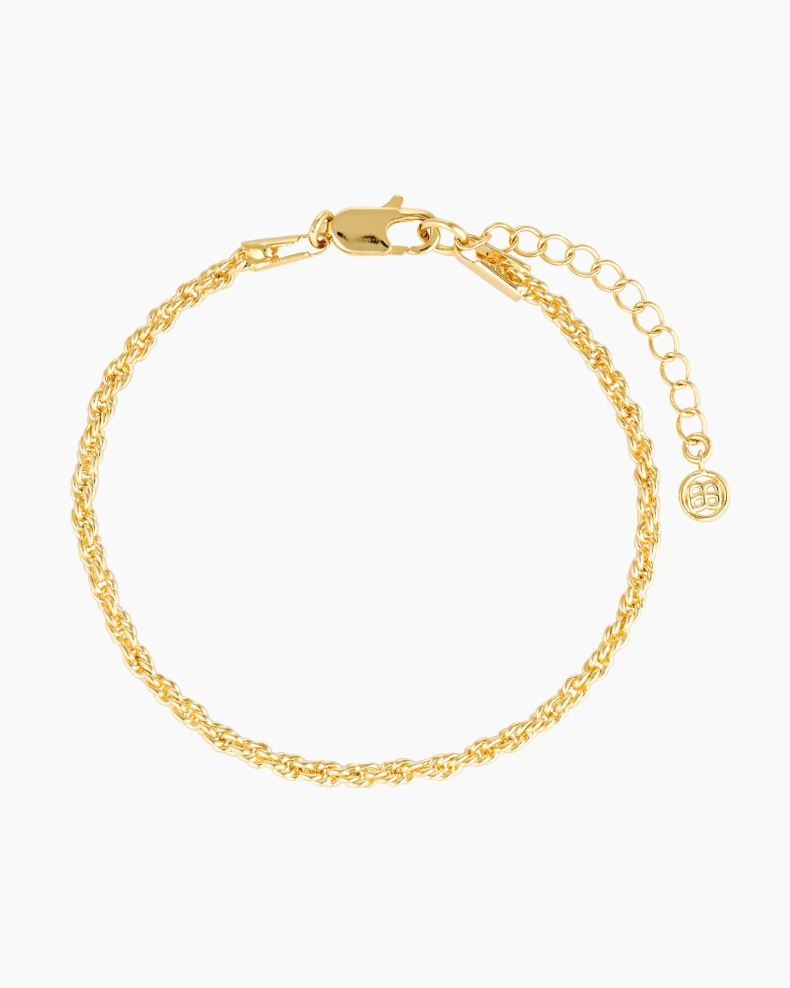 A gold-filled bracelet with a chain rope design, featuring a lobster clasp mechanism.