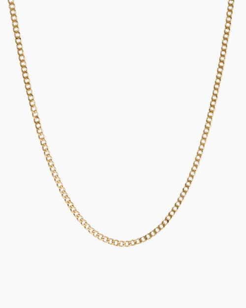 A gold-filled Cuban chain necklace with a lobster hook mechanism, displayed on a plain background.
